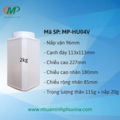 Hũ nhựa 2kg vuông MP-HU04V